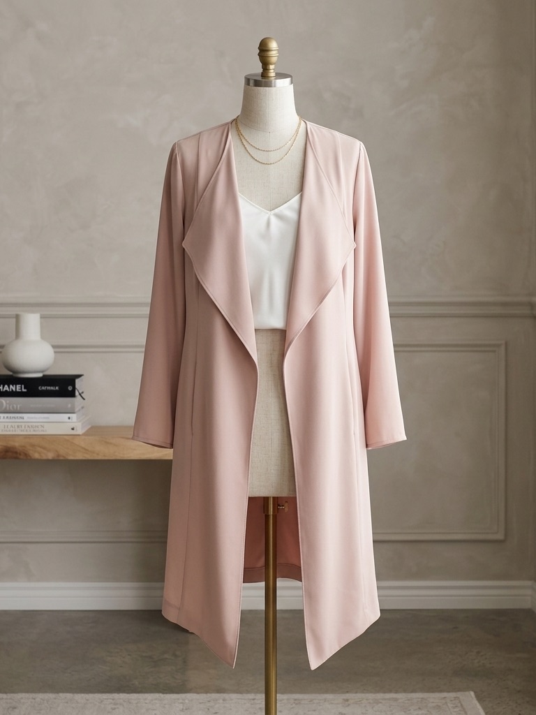 Nine West Soft Crepe Duster Jacket Blush Pink Open Front Drape Trench Size Xl